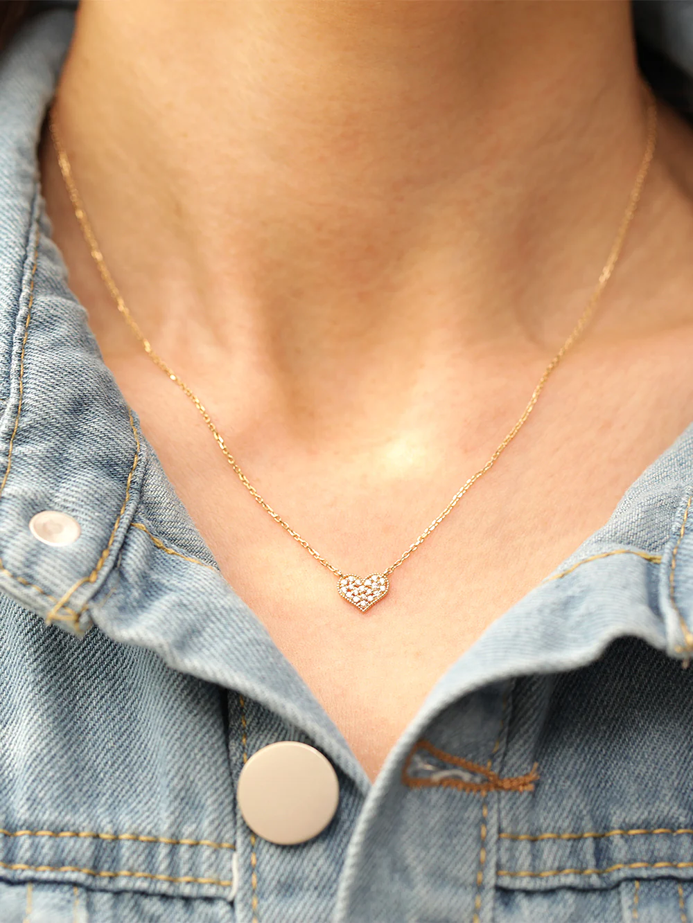 14K 18K Gold Flat Cubic Heart Necklace - Image 4