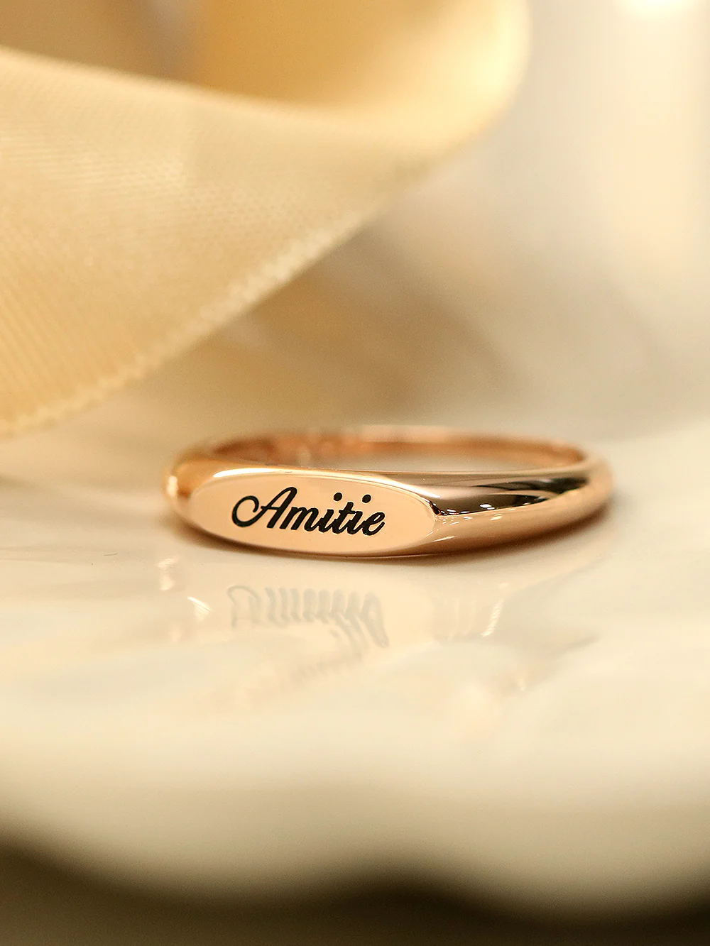 14K 18K Gold Flat Engraving Lettering Ring - Image 2