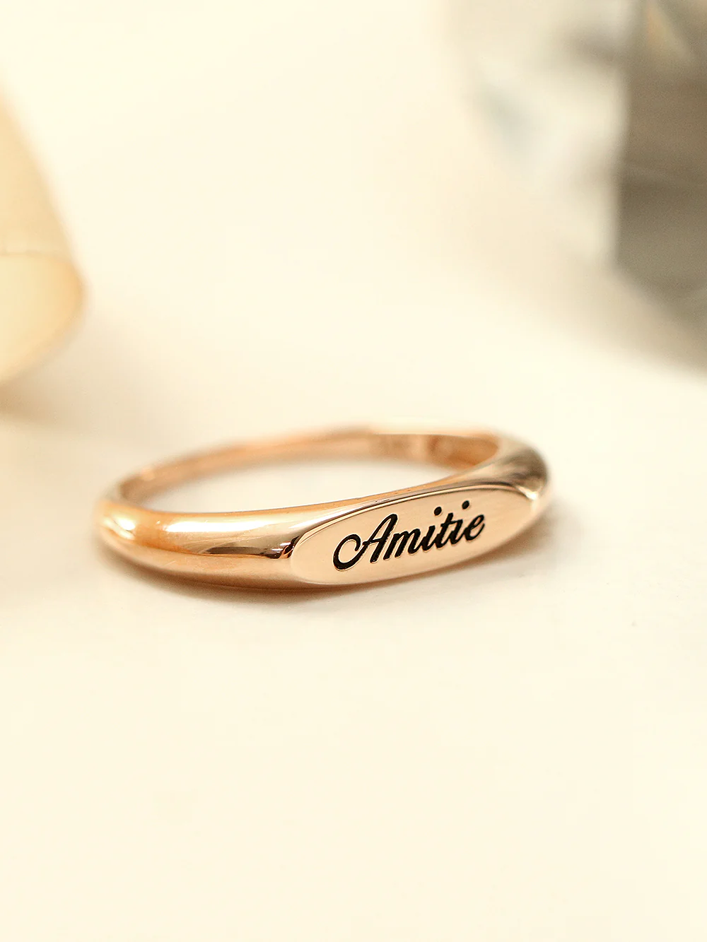 14K 18K Gold Flat Engraving Lettering Ring - Image 6