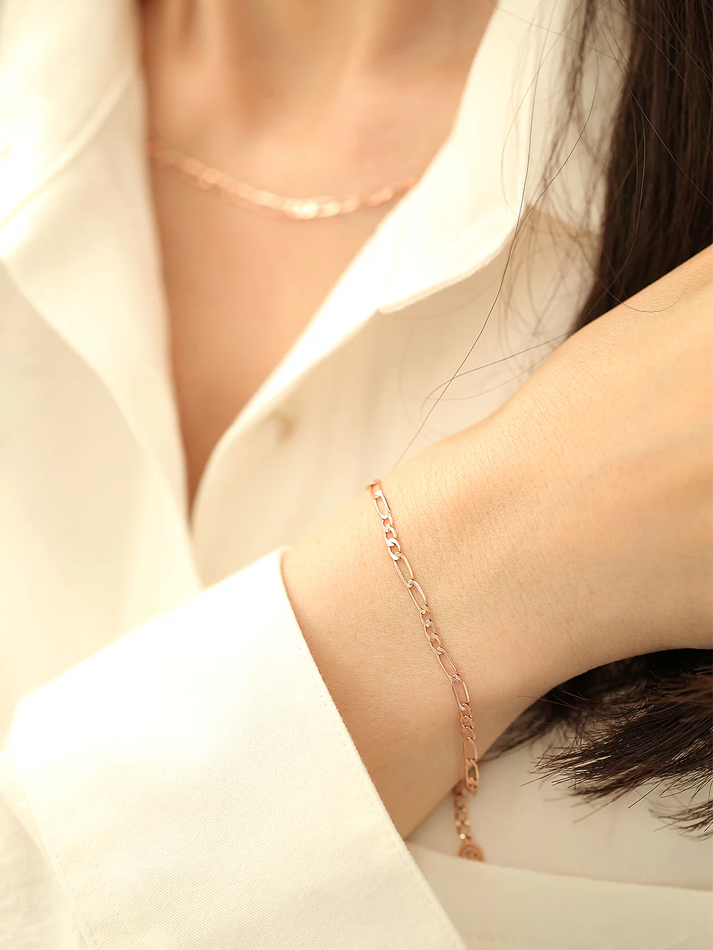 14K 18K Gold Flat Square Chain Bracelet - Image 8