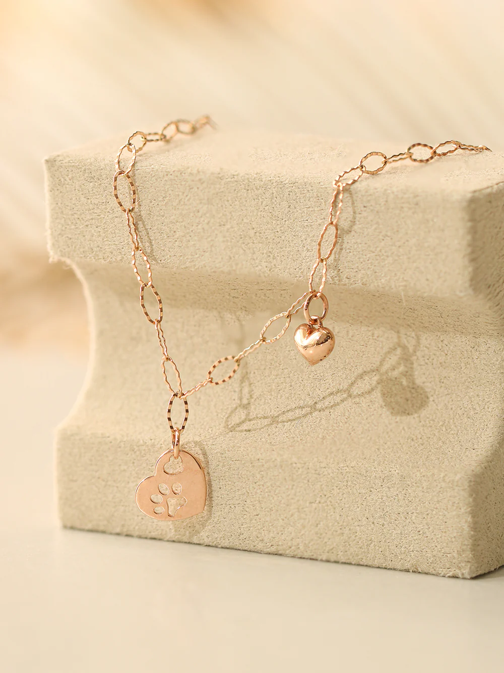 14K 18K Gold Footprint Heart Chain Anklet
