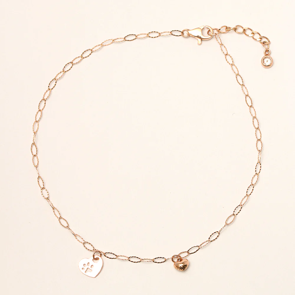 14K 18K Gold Footprint Heart Chain Anklet - Image 11