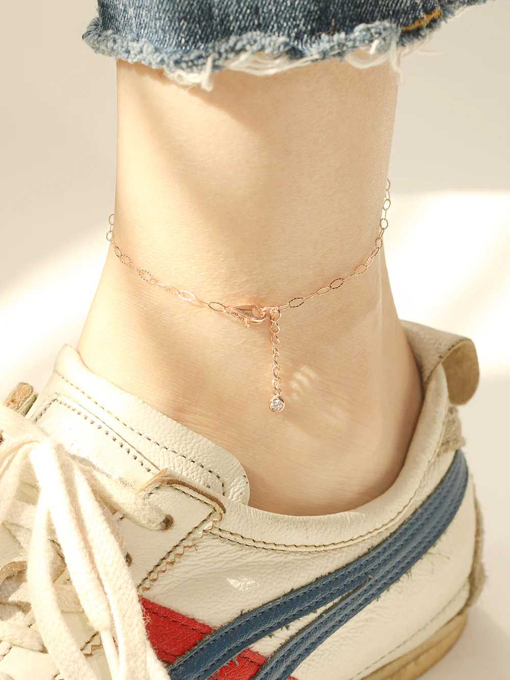 14K 18K Gold Footprint Heart Chain Anklet - Image 6