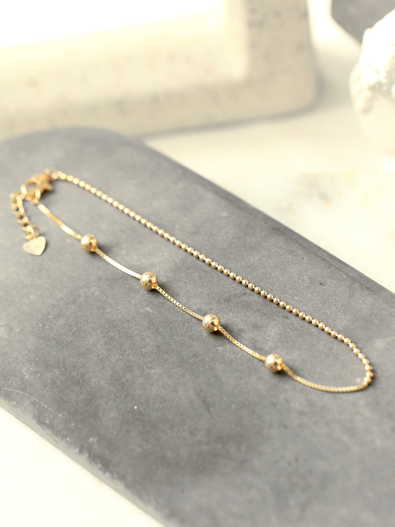14K 18K Gold Half Box chain Ball Anklet - Image 10