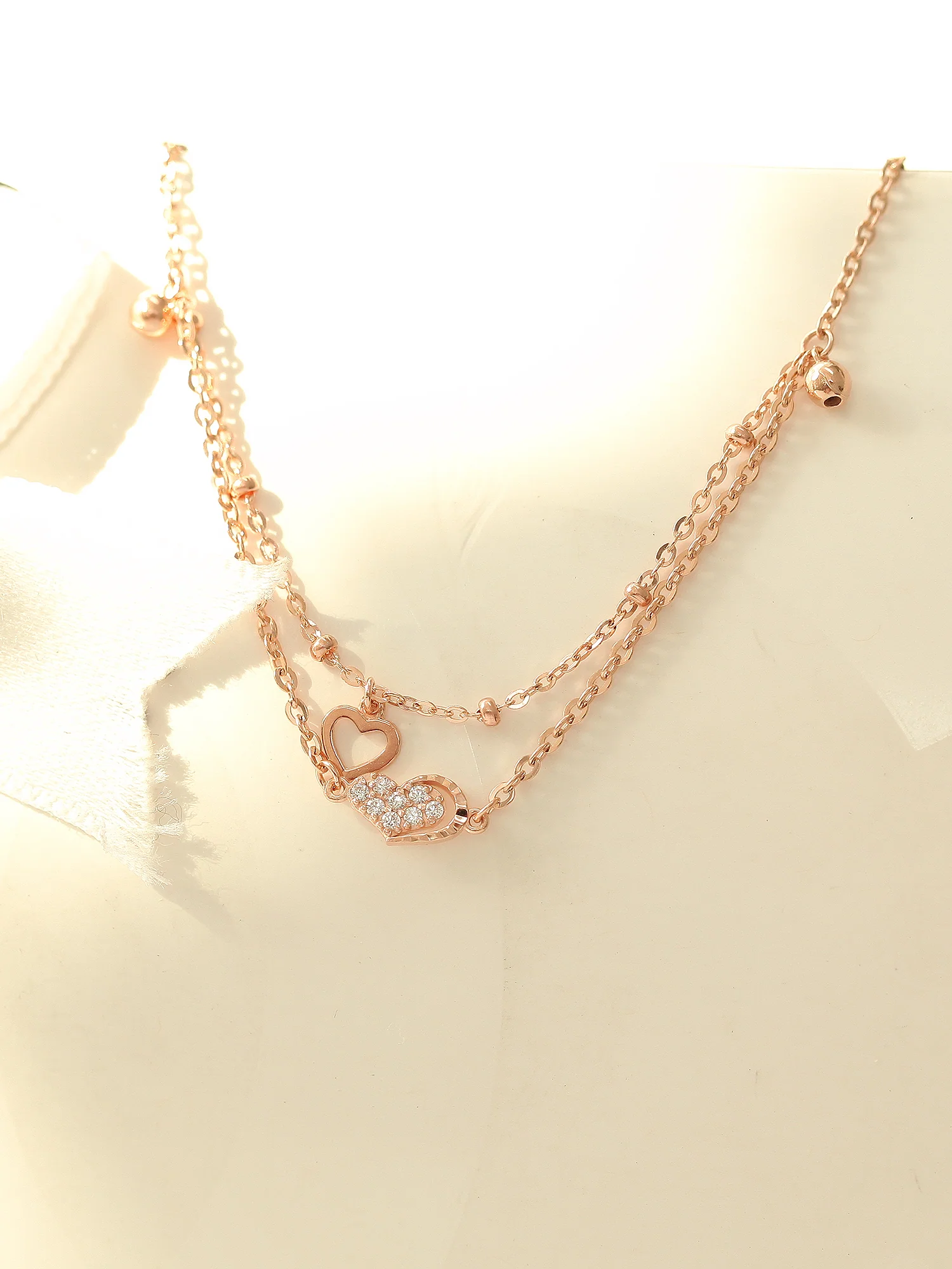 14K 18K Gold Heart Cubic Ball Chain Anklet - Image 5