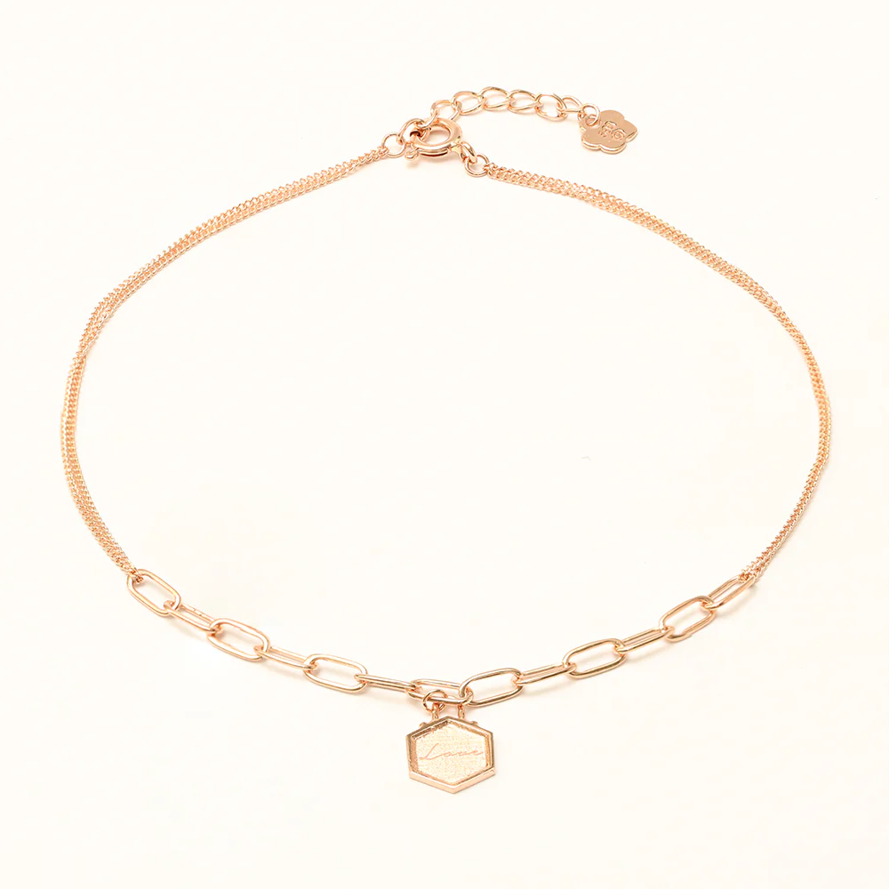 14K 18K Gold Hexagon Love Lettering Clip Chain Anklet - Image 10