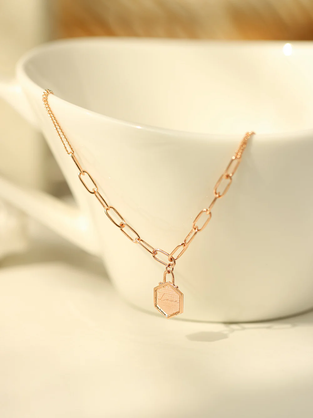 14K 18K Gold Hexagon Love Lettering Clip Chain Anklet - Image 5
