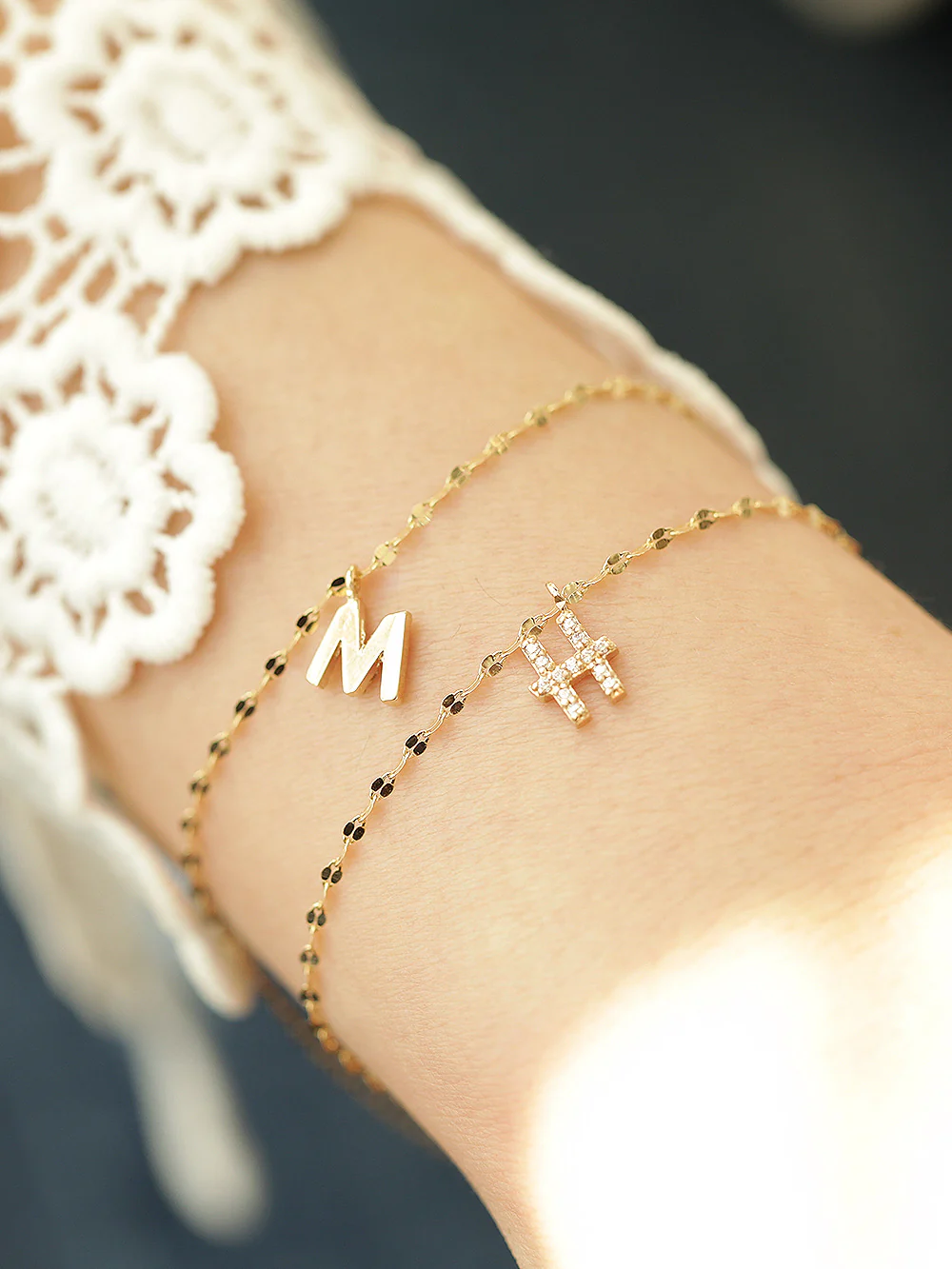 14K 18K Gold Initial Anklet Bracelet