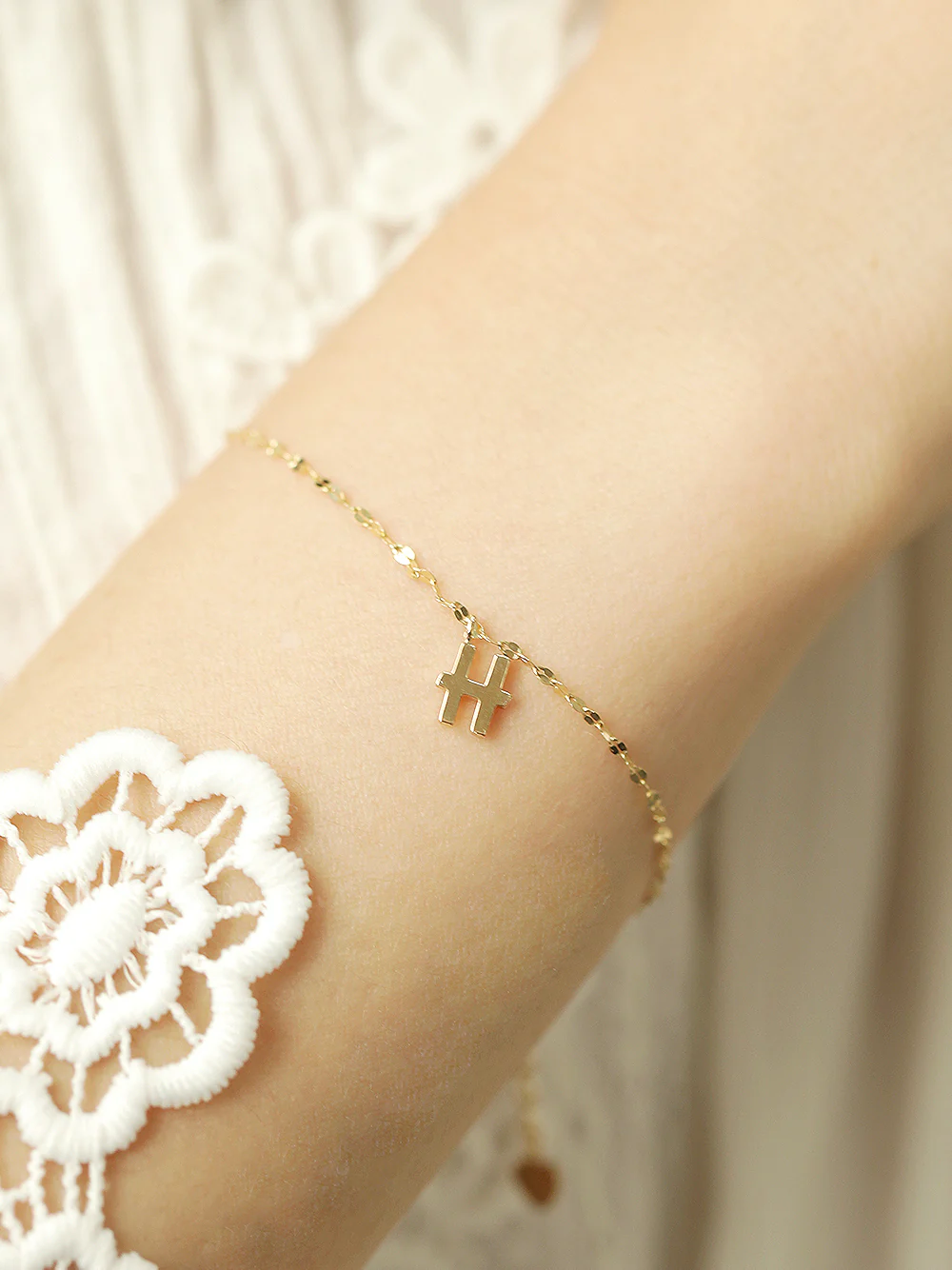 14K 18K Gold Initial Anklet Bracelet - Image 2