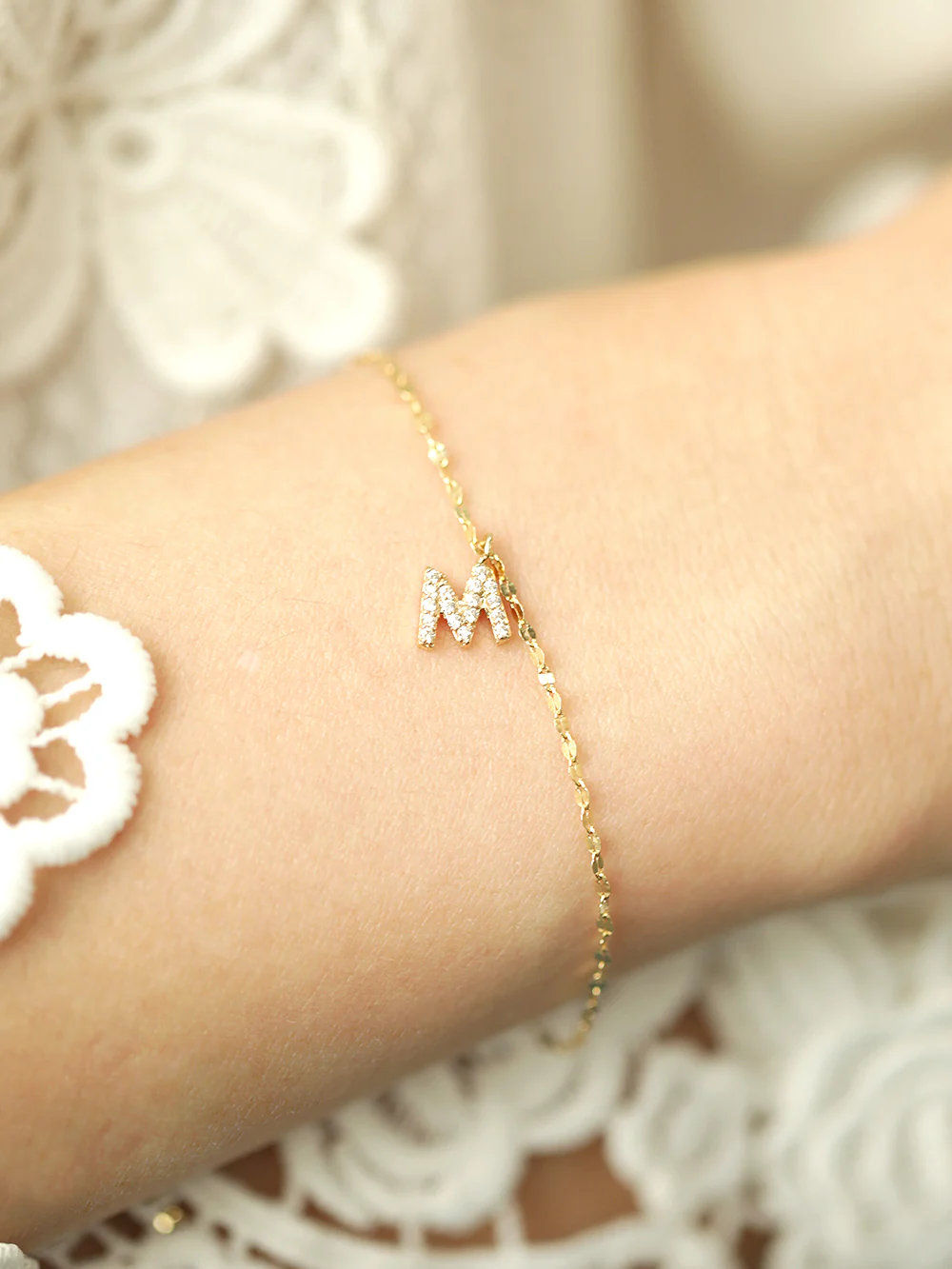 14K 18K Gold Initial Anklet Bracelet - Image 3