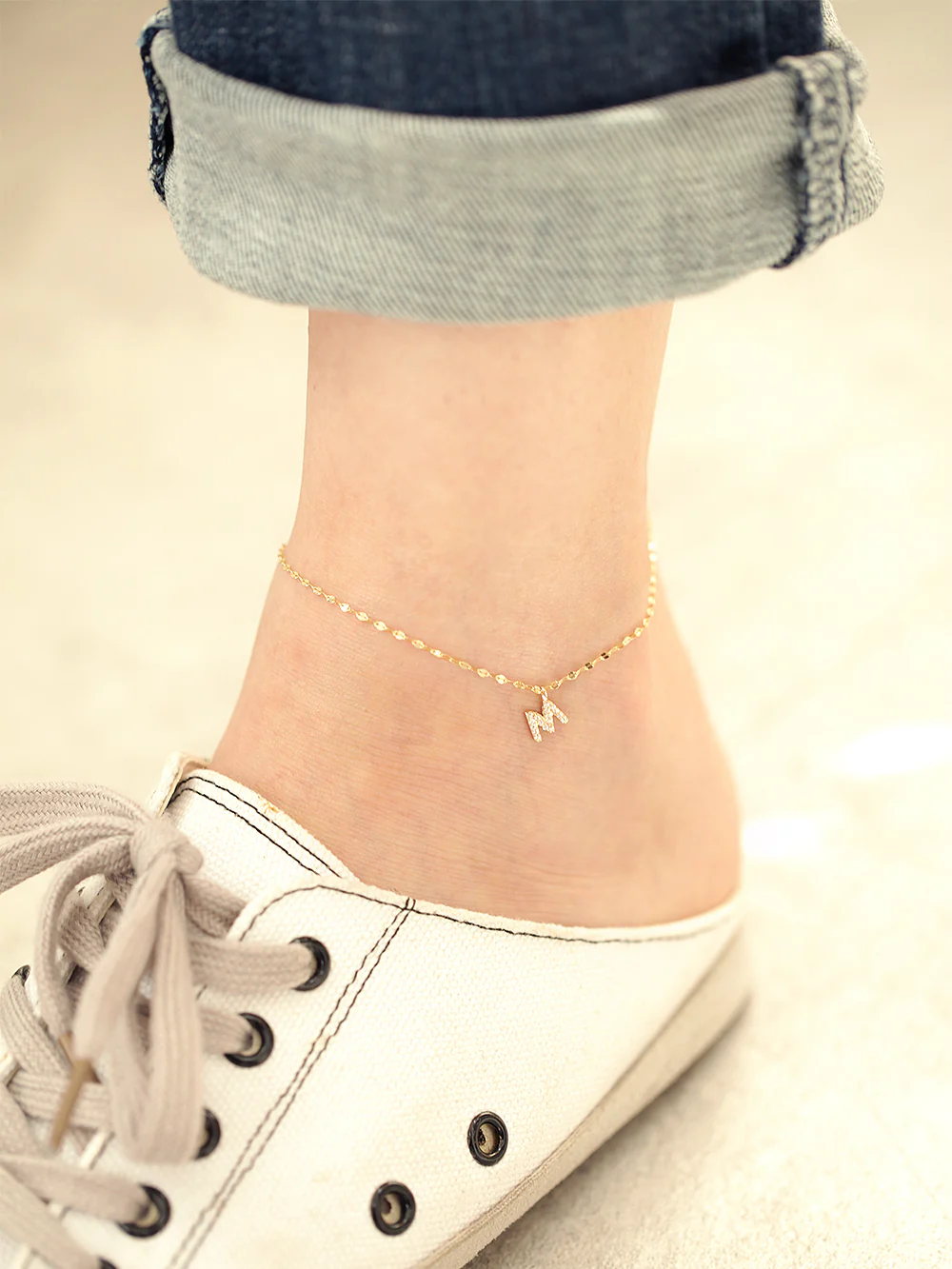 14K 18K Gold Initial Anklet Bracelet - Image 4