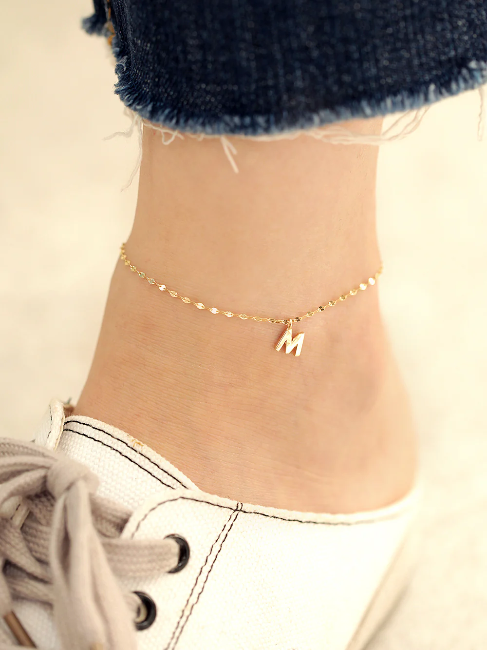 14K 18K Gold Initial Anklet Bracelet - Image 5