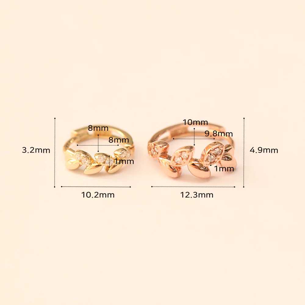 14K 18K Gold Laurel Leaf Cubic Cartilage Hoop Earring - Image 17
