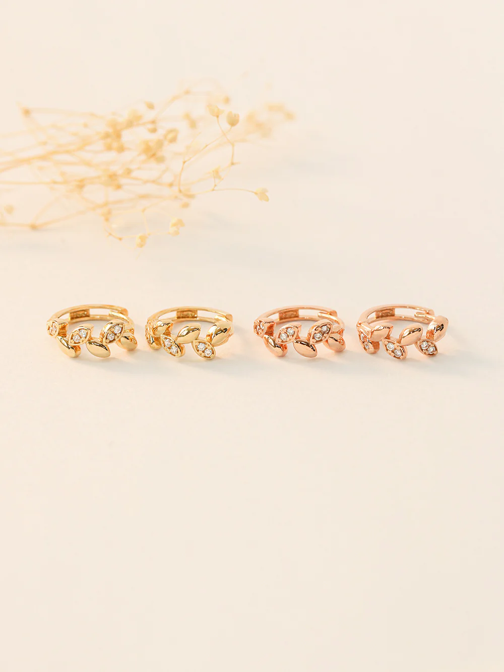 14K 18K Gold Laurel Leaf Cubic Cartilage Hoop Earring - Image 3
