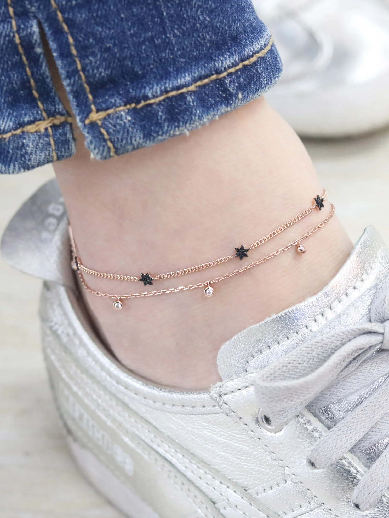 14K 18K Gold Layered Black Star Anklet - Image 2
