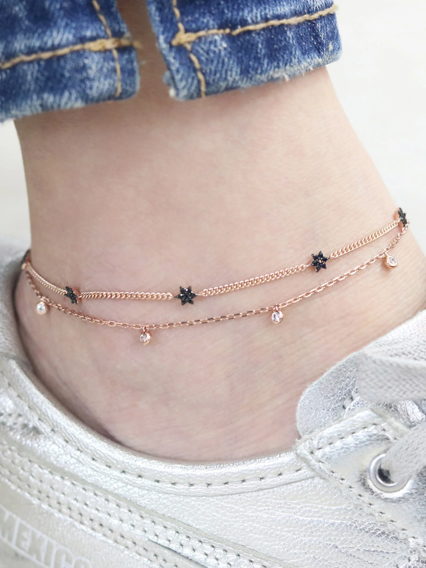 14K 18K Gold Layered Black Star Anklet - Image 5