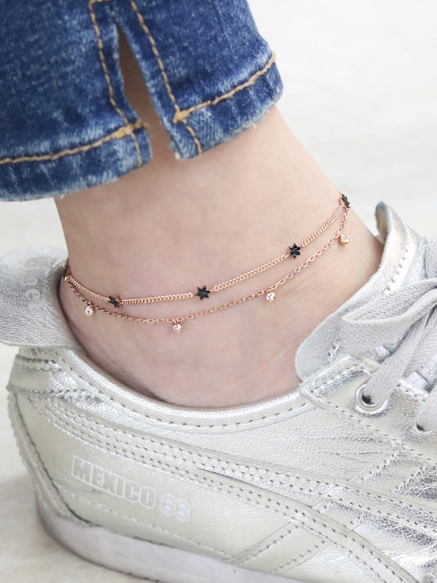 14K 18K Gold Layered Black Star Anklet - Image 6