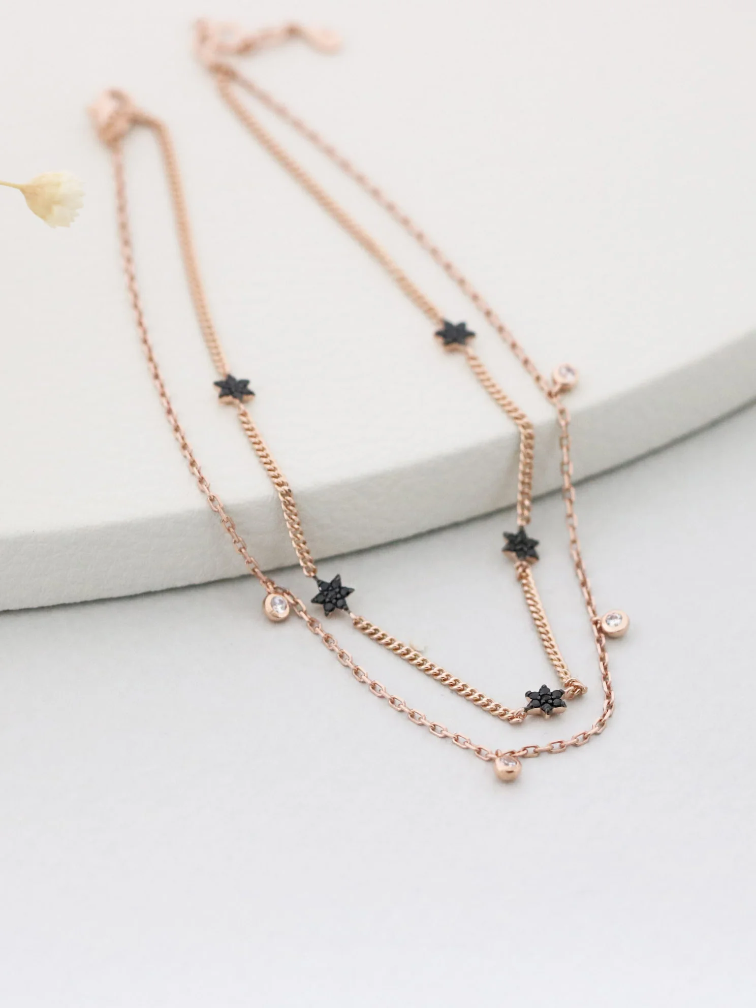 14K 18K Gold Layered Black Star Anklet - Image 8