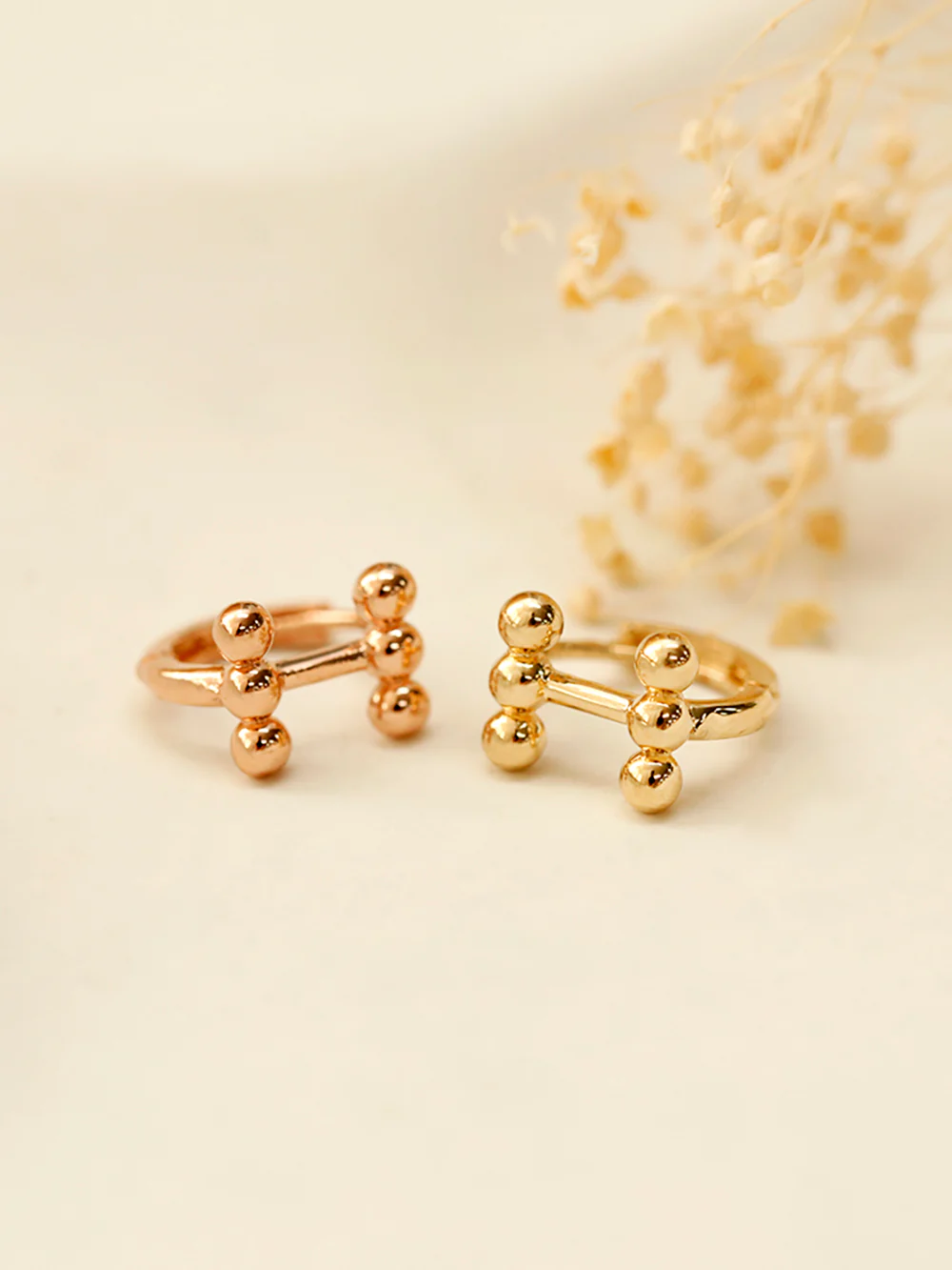 14K Gold Letter H balls Cartilage Hoop Earring