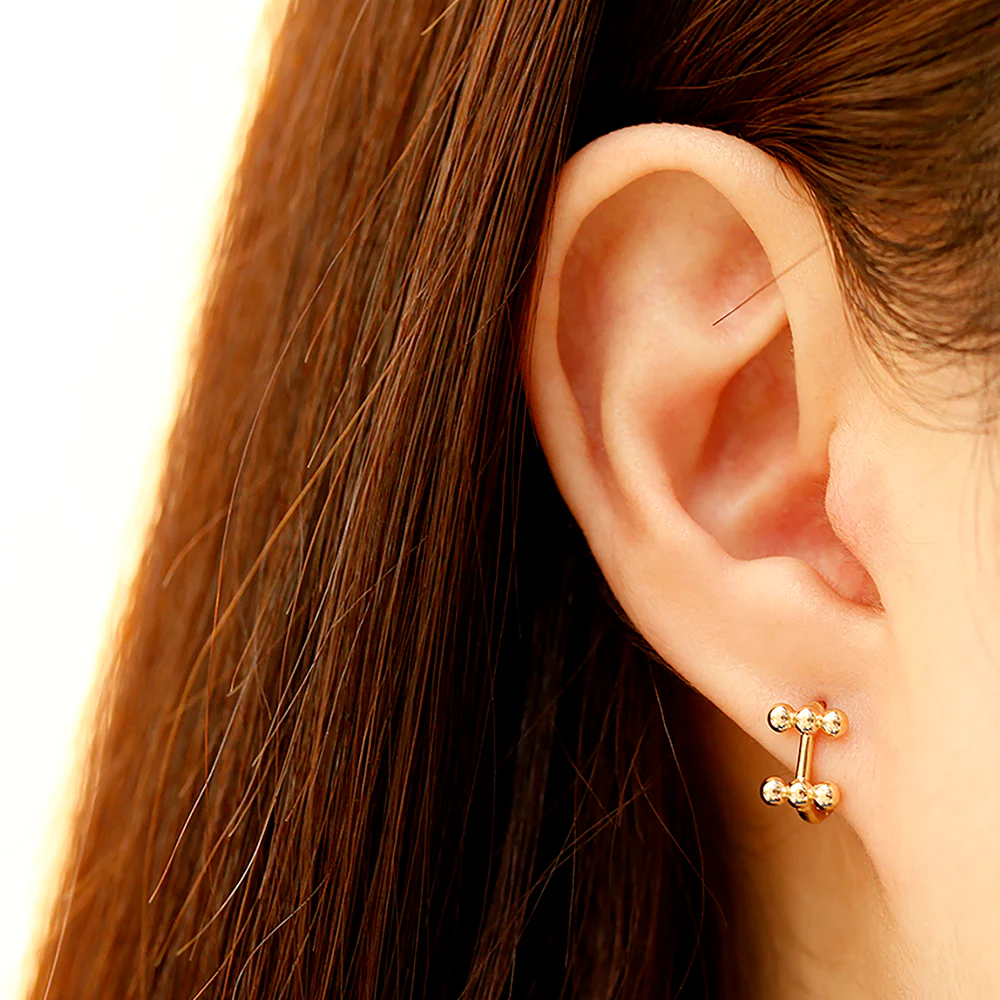 14K Gold Letter H balls Cartilage Hoop Earring - Image 6