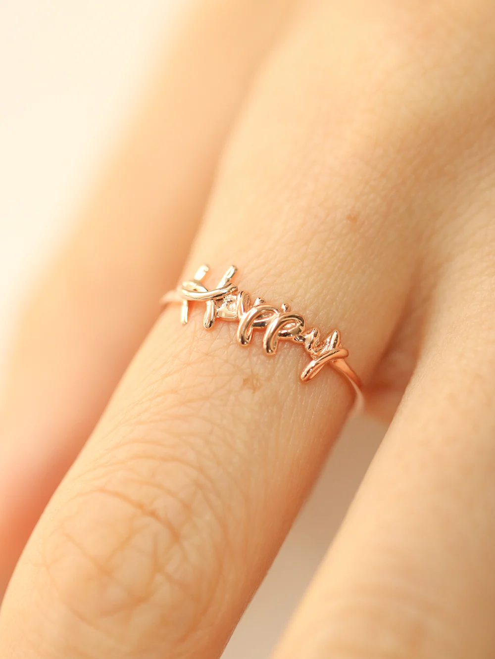 14K 18K Gold Lettering Happy Ring - Image 2