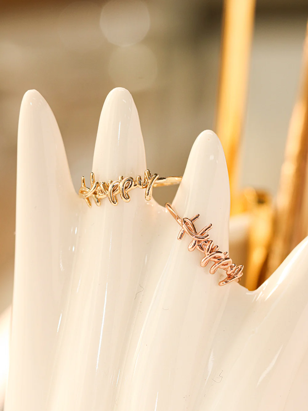 14K 18K Gold Lettering Happy Ring - Image 3