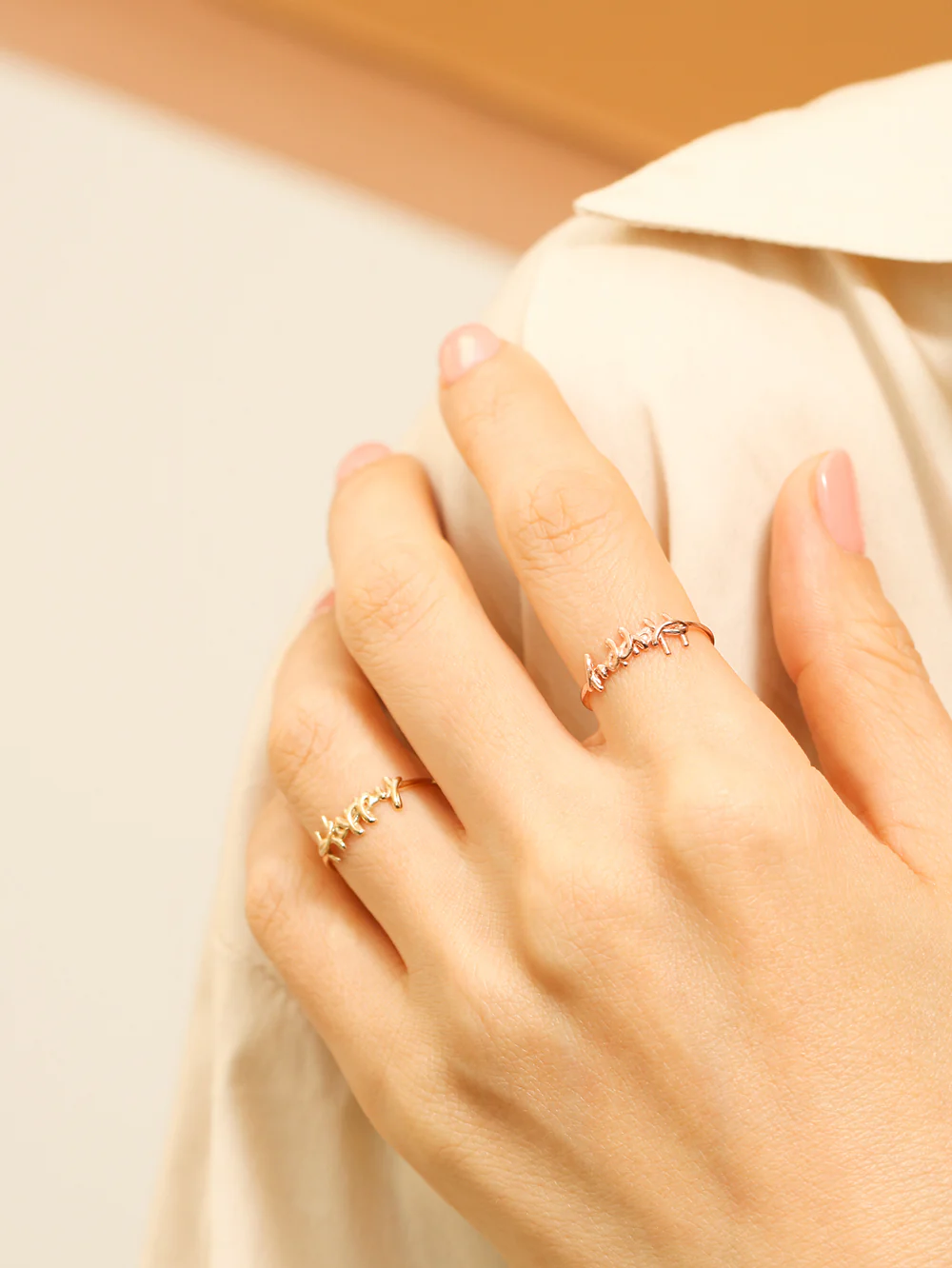 14K 18K Gold Lettering Happy Ring - Image 7
