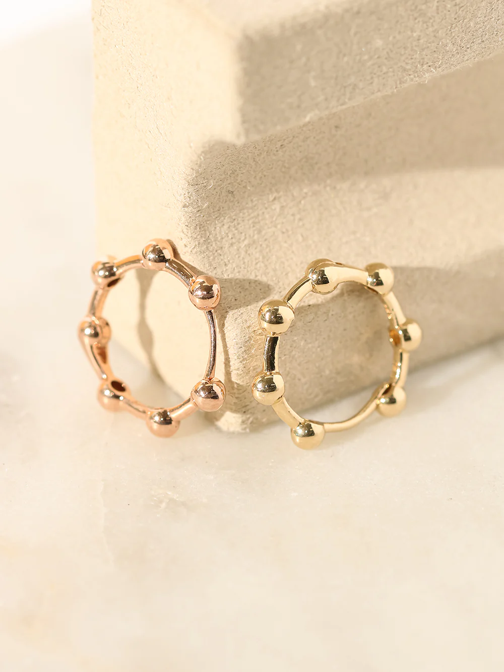14K 18K Gold Line Balls Cartilage Hoop Earring - Image 10