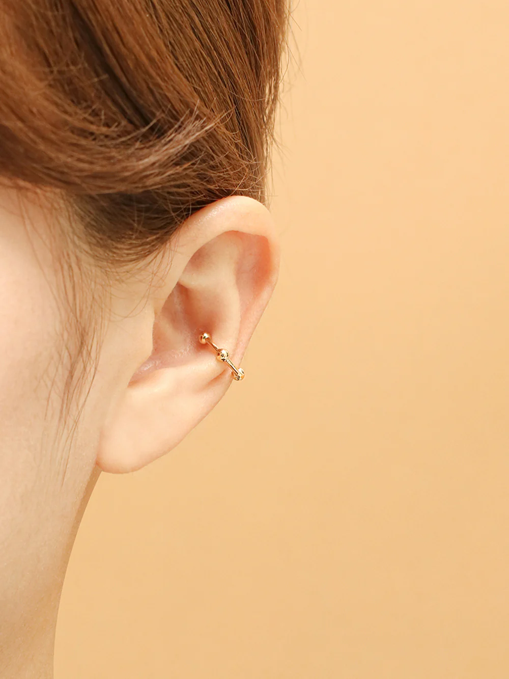 14K 18K Gold Line Balls Cartilage Hoop Earring - Image 2
