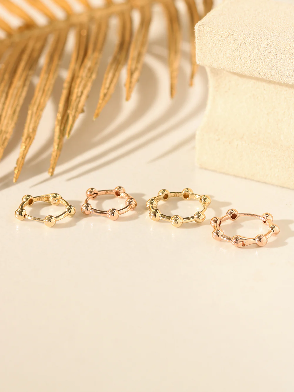14K 18K Gold Line Balls Cartilage Hoop Earring - Image 3