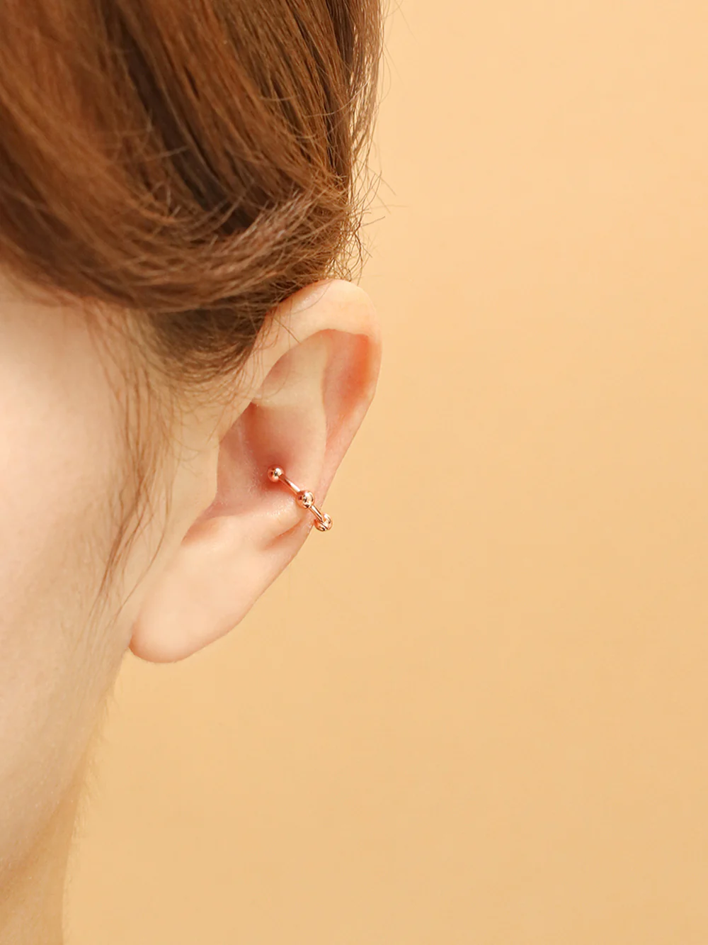14K 18K Gold Line Balls Cartilage Hoop Earring - Image 6