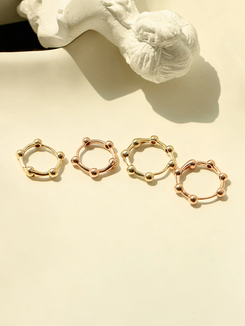 14K 18K Gold Line Balls Cartilage Hoop Earring - Image 7