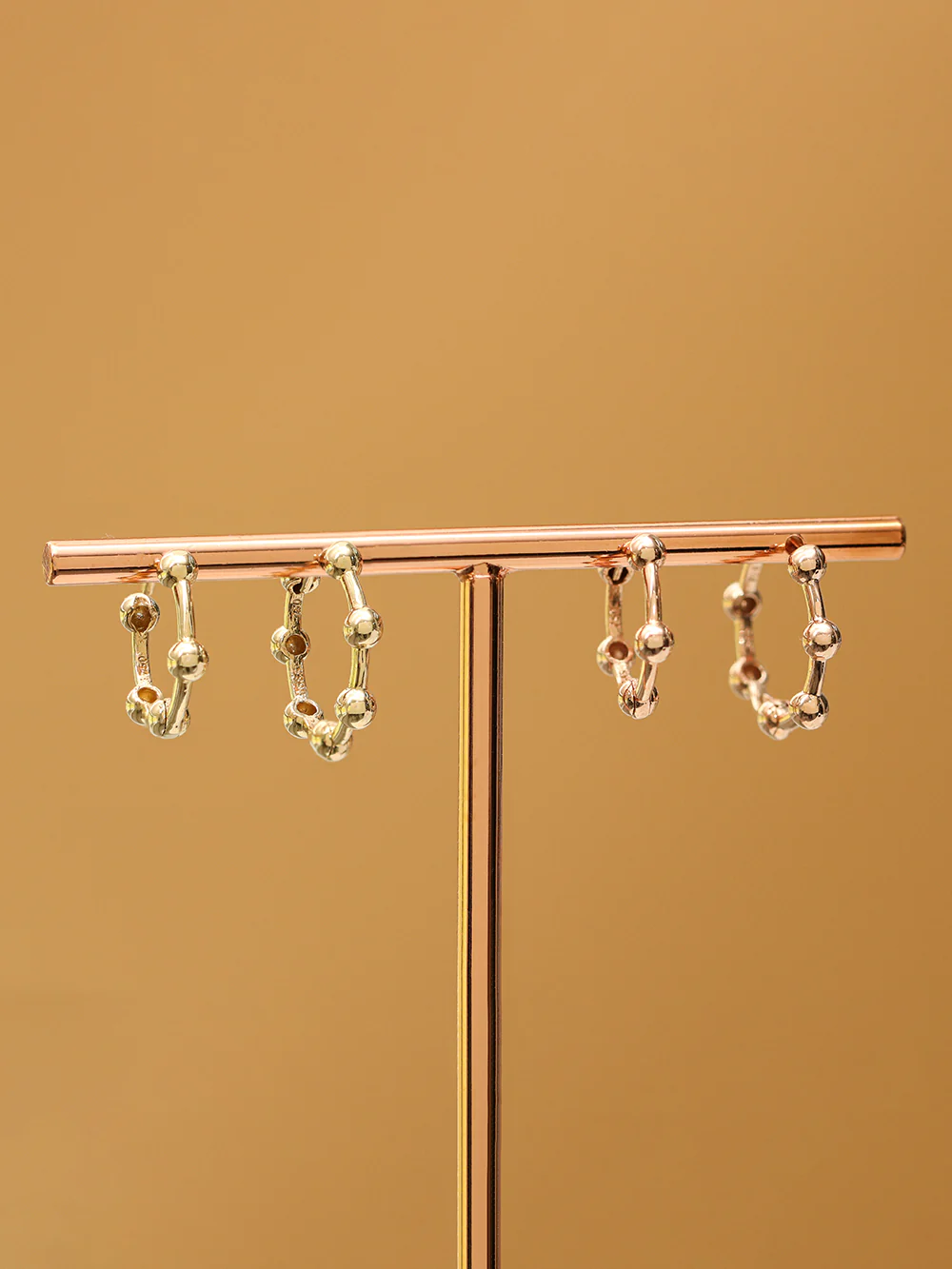14K 18K Gold Line Balls Cartilage Hoop Earring - Image 8
