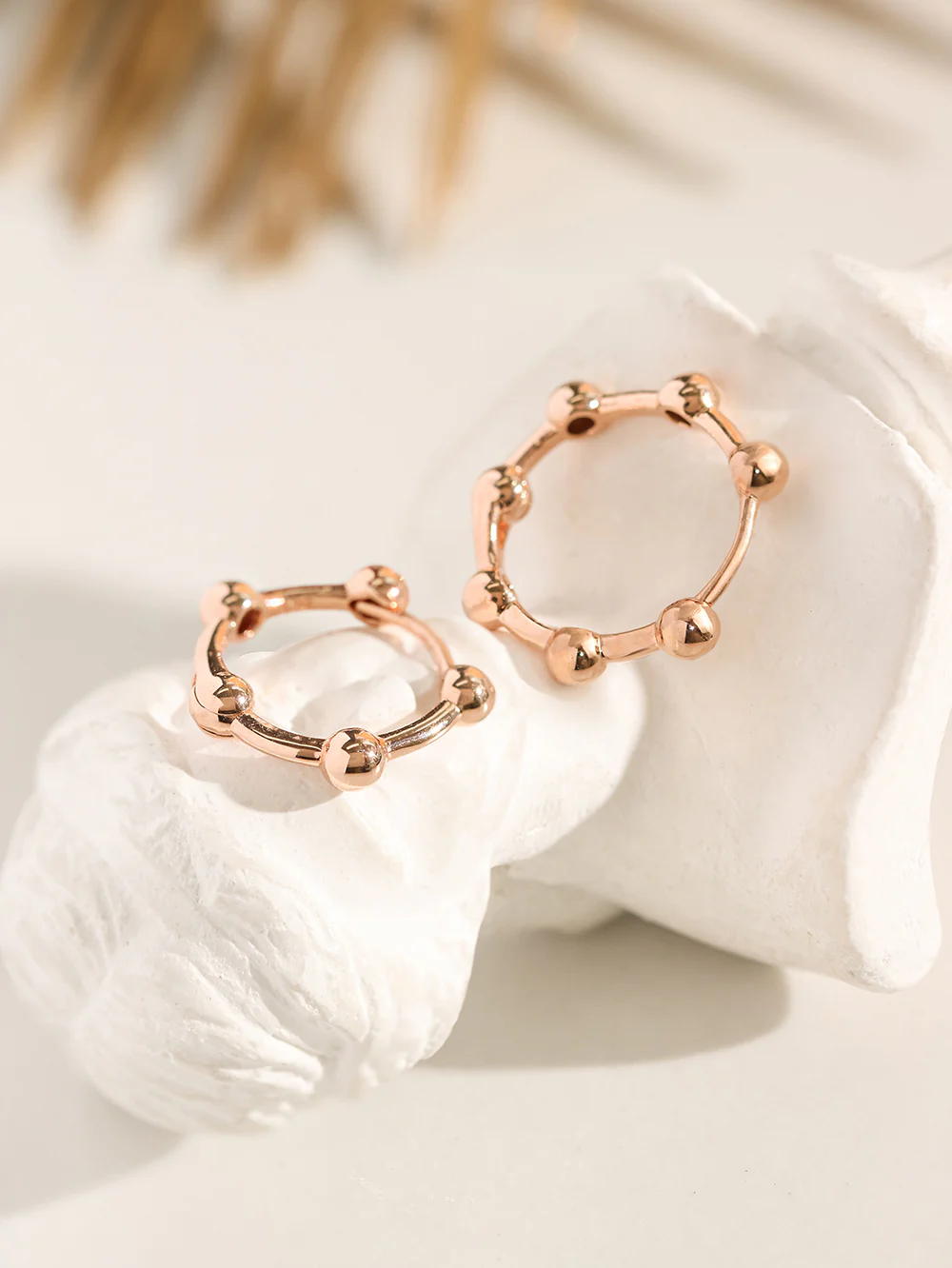 14K 18K Gold Line Balls Cartilage Hoop Earring - Image 9