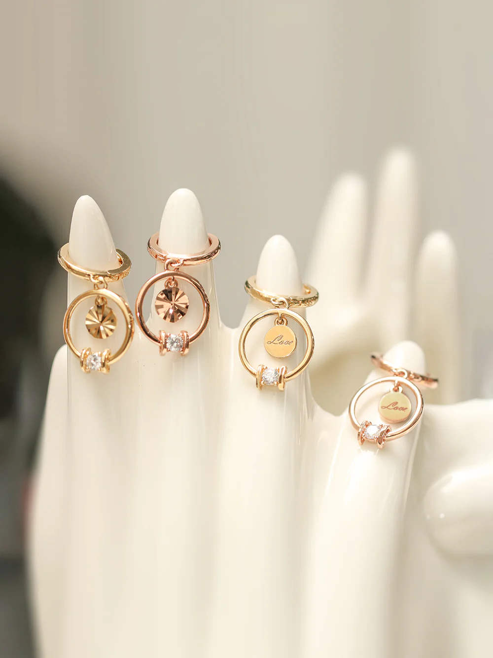 14K 18K Gold Love Circle Cutting Drop Cartilage Hoop Earring