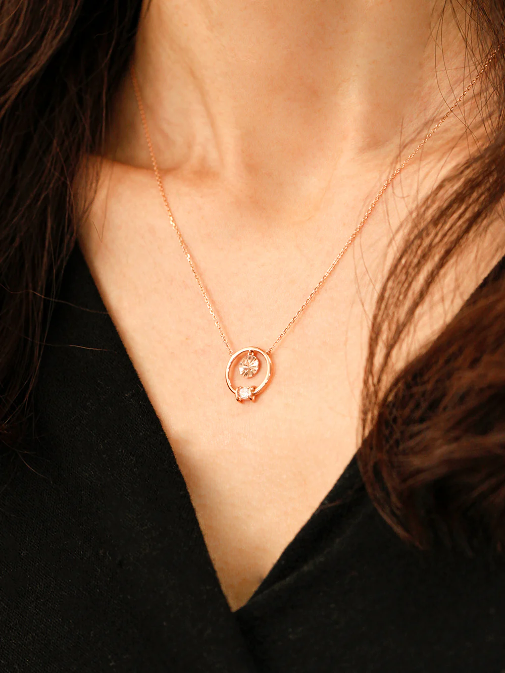 14K 18K Gold Love Circle Cutting Drop Necklace - Image 5