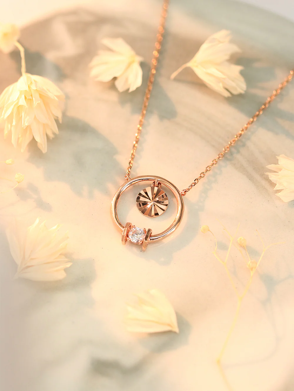 14K 18K Gold Love Circle Cutting Drop Necklace - Image 7