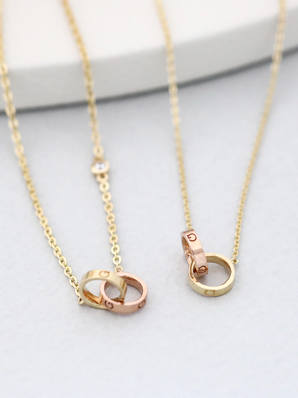 14K 18K gold Love Two Ring Necklace