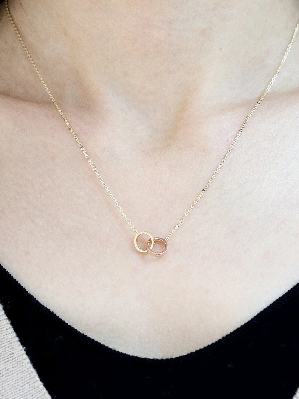 14K 18K gold Love Two Ring Necklace - Image 2