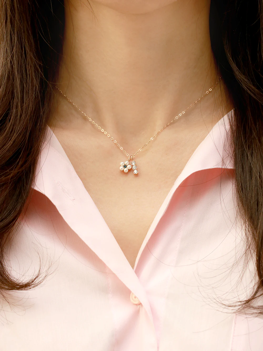 14K 18K Gold Lovely Pearl Flower Cubic Pendant Necklace - Image 14