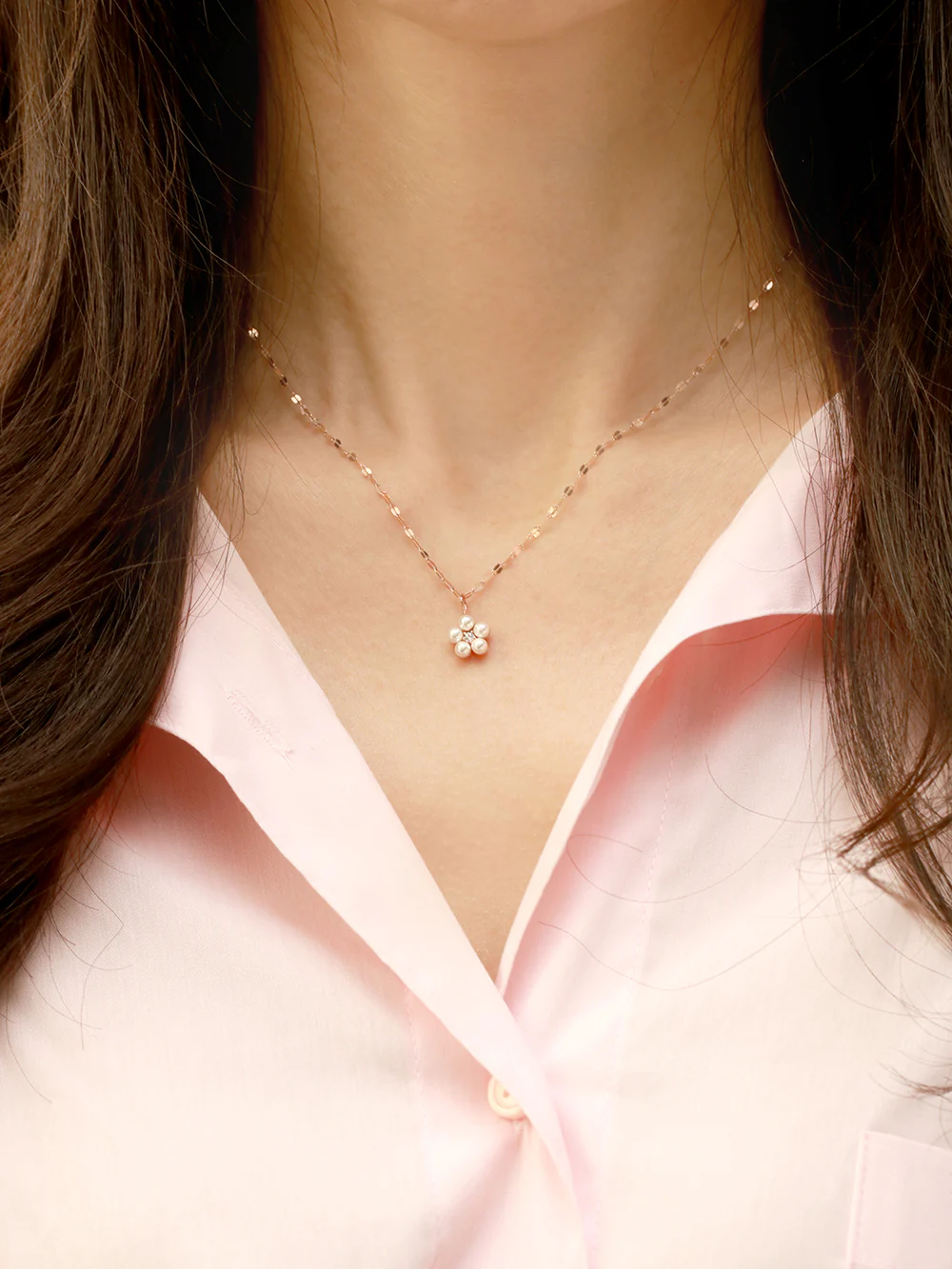 14K 18K Gold Lovely Pearl Flower Cubic Pendant Necklace - Image 4