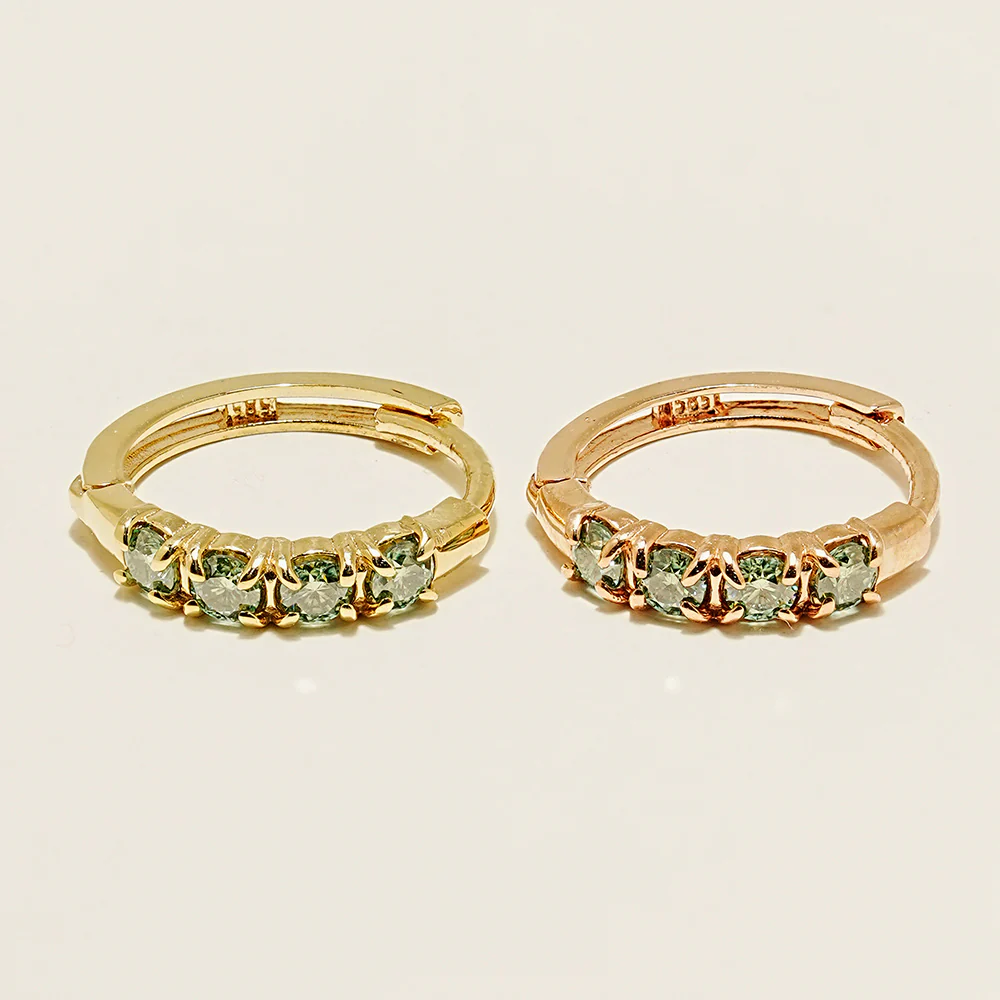 14K 18K Gold Moissanite Dia Green Cartilage Hoop Earring - Image 11
