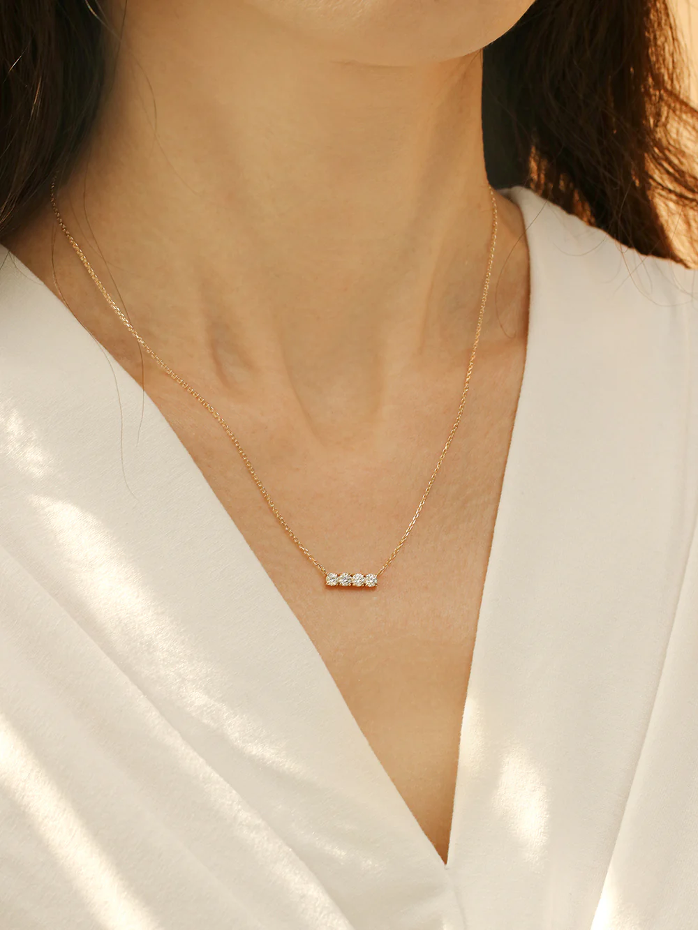 14K 18K Gold Moissanite Diamond Stick Bar Necklace - Image 10