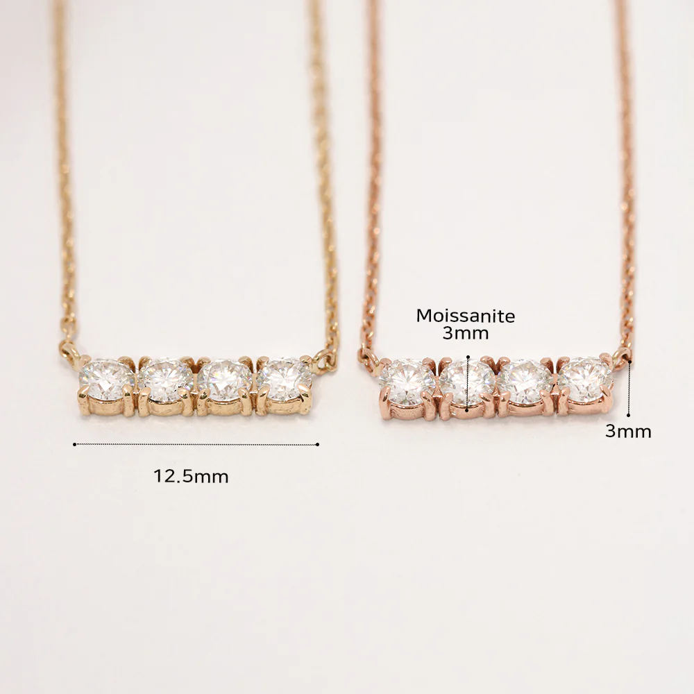14K 18K Gold Moissanite Diamond Stick Bar Necklace - Image 14