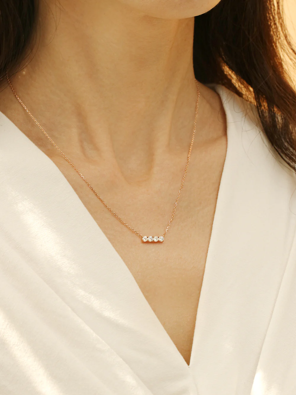 14K 18K Gold Moissanite Diamond Stick Bar Necklace - Image 6