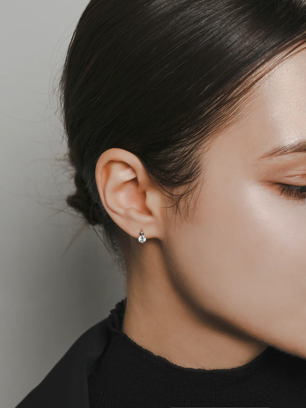 14K 18K Gold Moissanite Mini Ball Cartilage Hoop Earring - Image 9