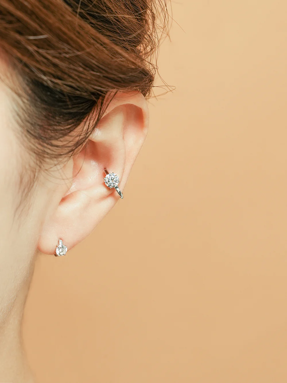 14K 18K Gold Moissanite One Stone Cartilage Hoop Earring - Image 10