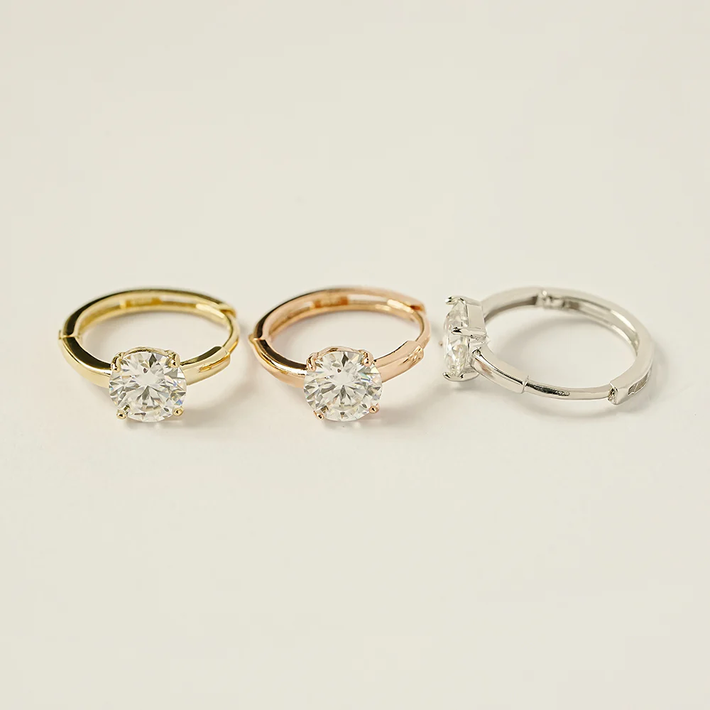 14K 18K Gold Moissanite One Stone Cartilage Hoop Earring - Image 14