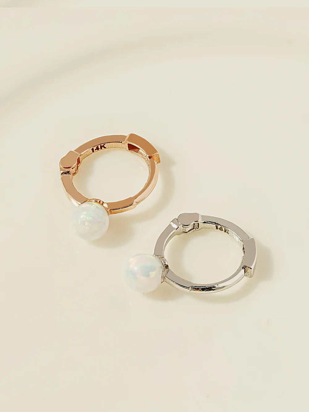 14K 18K Gold Opal Cartilage Hoop Earring - Image 5