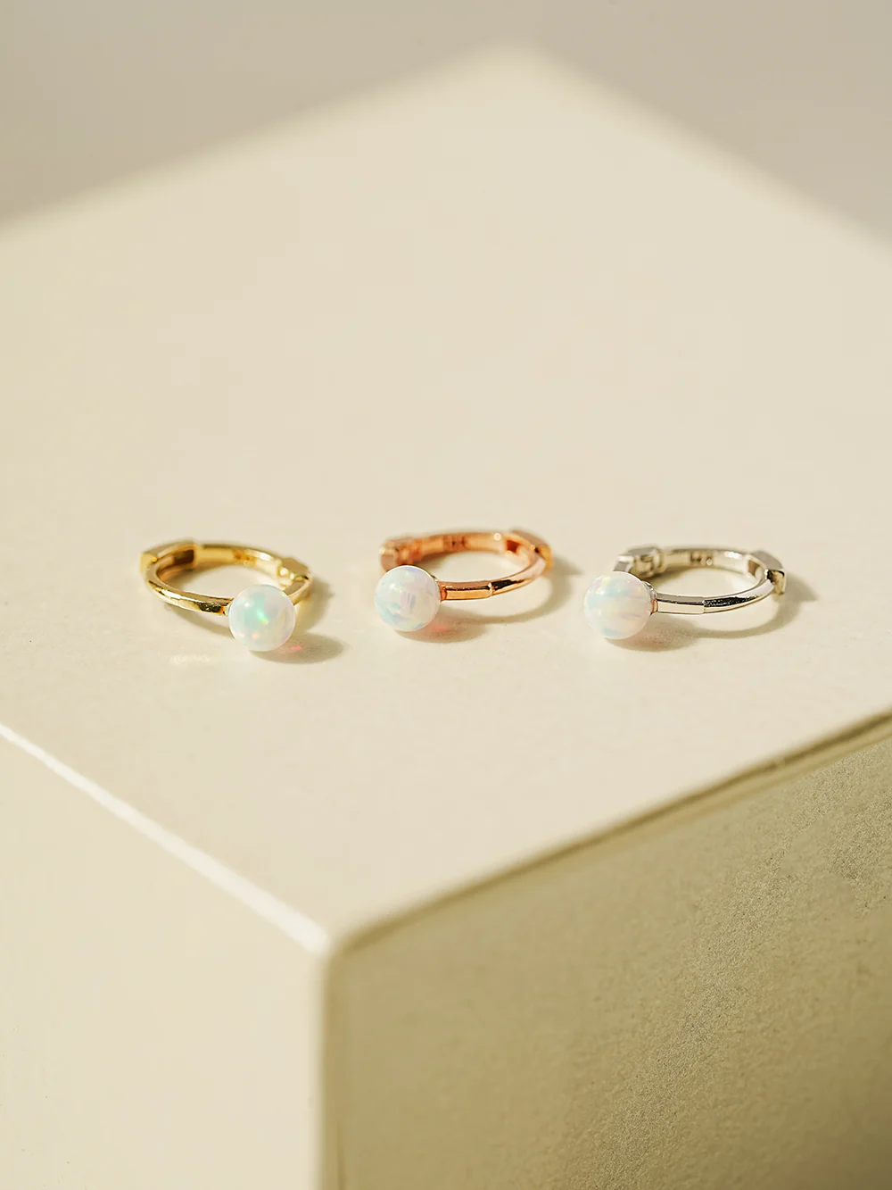 14K 18K Gold Opal Cartilage Hoop Earring - Image 9